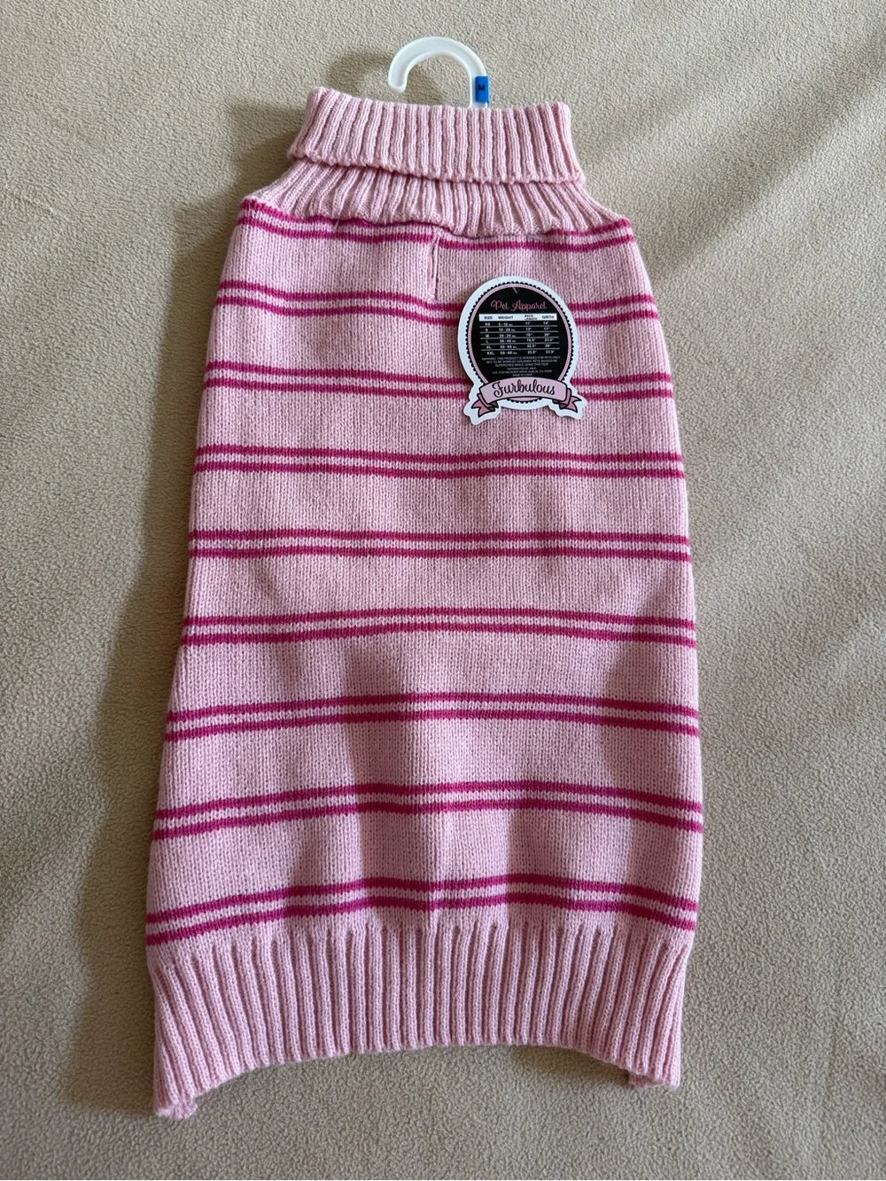 Furbulous Pink Striped Dog Jumper Knit Pet Sweater High Neck Turtleneck Size M
